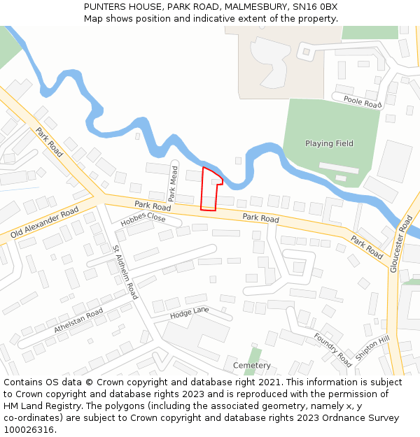 PUNTERS HOUSE, PARK ROAD, MALMESBURY, SN16 0BX: Location map and indicative extent of plot