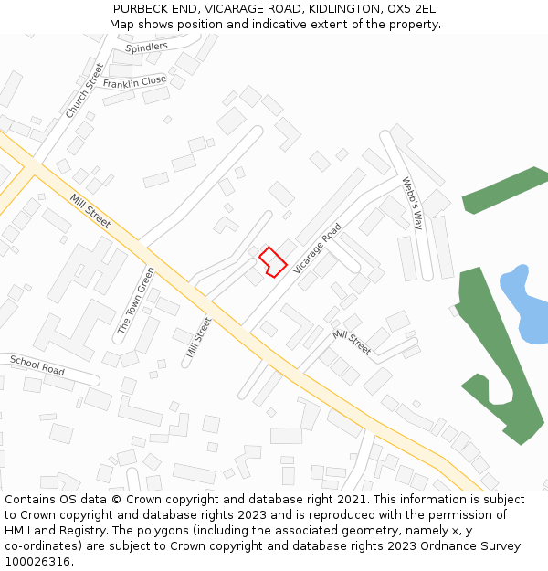 PURBECK END, VICARAGE ROAD, KIDLINGTON, OX5 2EL: Location map and indicative extent of plot