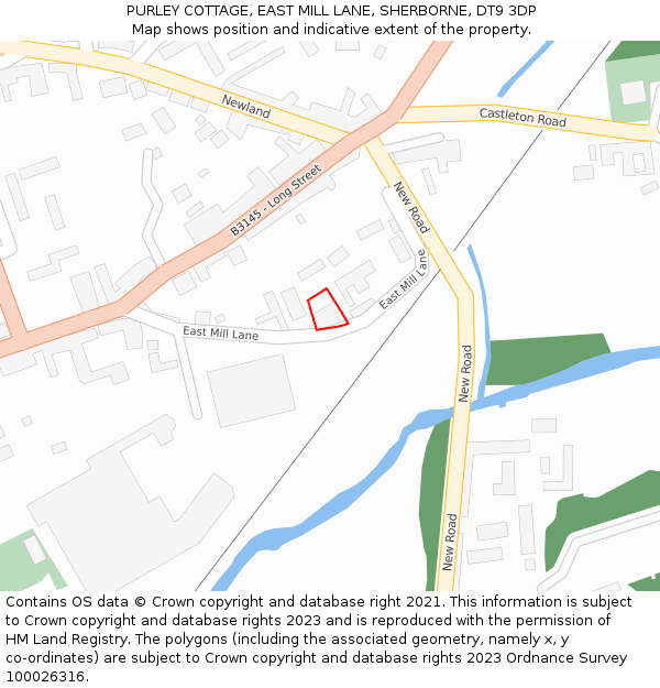 PURLEY COTTAGE, EAST MILL LANE, SHERBORNE, DT9 3DP: Location map and indicative extent of plot