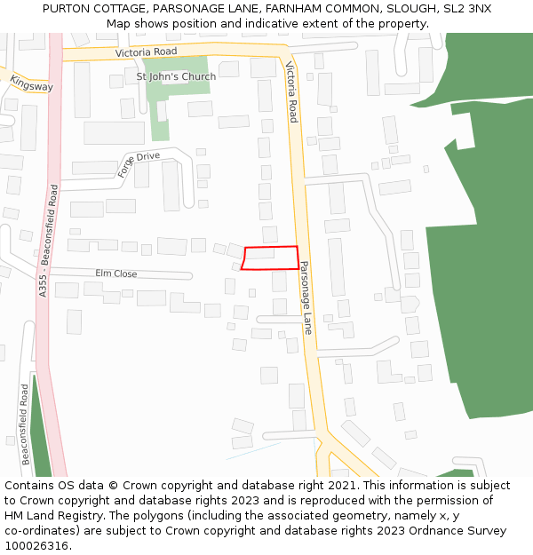 PURTON COTTAGE, PARSONAGE LANE, FARNHAM COMMON, SLOUGH, SL2 3NX: Location map and indicative extent of plot