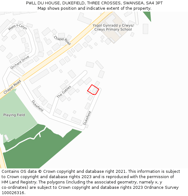 PWLL DU HOUSE, DUKEFIELD, THREE CROSSES, SWANSEA, SA4 3PT: Location map and indicative extent of plot