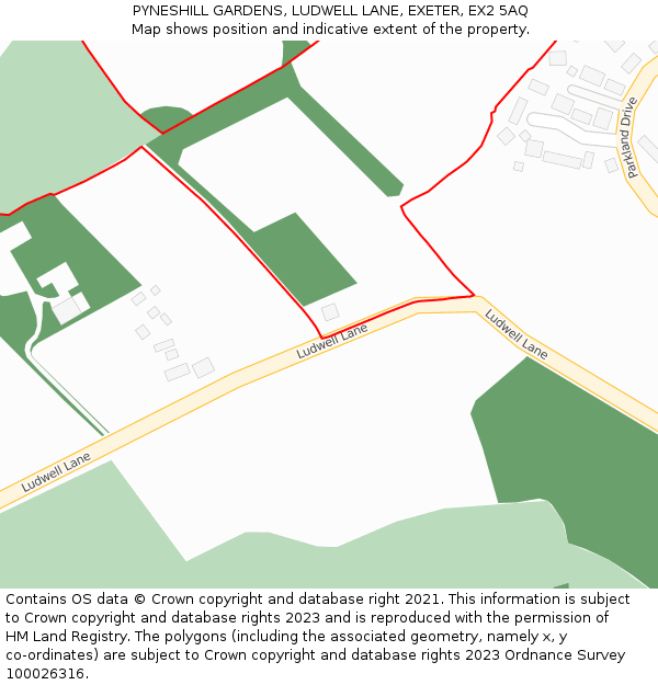 PYNESHILL GARDENS, LUDWELL LANE, EXETER, EX2 5AQ: Location map and indicative extent of plot