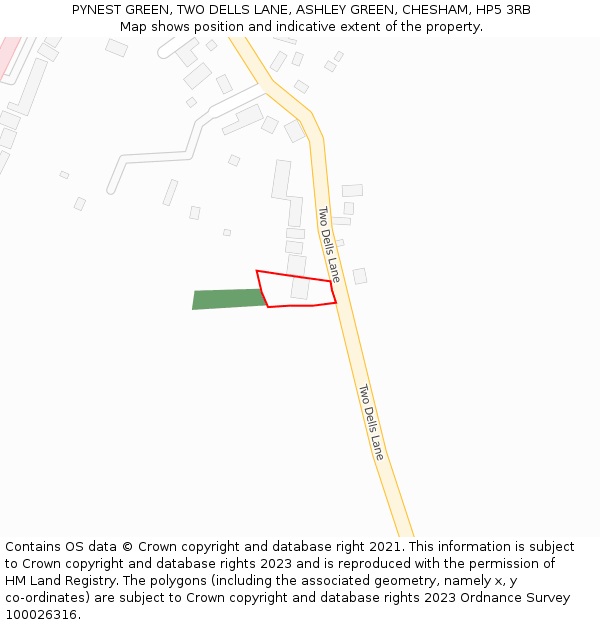 PYNEST GREEN, TWO DELLS LANE, ASHLEY GREEN, CHESHAM, HP5 3RB: Location map and indicative extent of plot