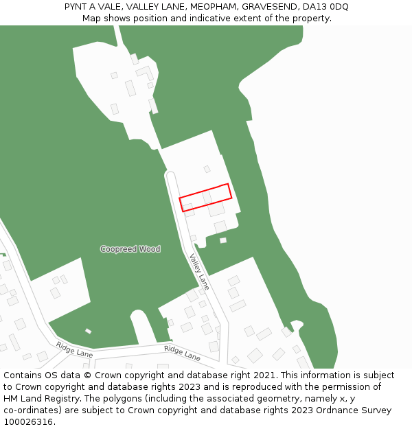 PYNT A VALE, VALLEY LANE, MEOPHAM, GRAVESEND, DA13 0DQ: Location map and indicative extent of plot