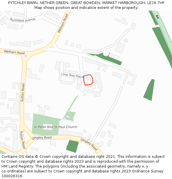 PYTCHLEY BARN, NETHER GREEN, GREAT BOWDEN, MARKET HARBOROUGH, LE16 7HF: Location map and indicative extent of plot