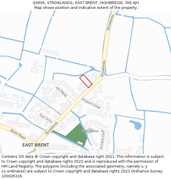 QARYA, STROWLANDS, EAST BRENT, HIGHBRIDGE, TA9 4JH: Location map and indicative extent of plot