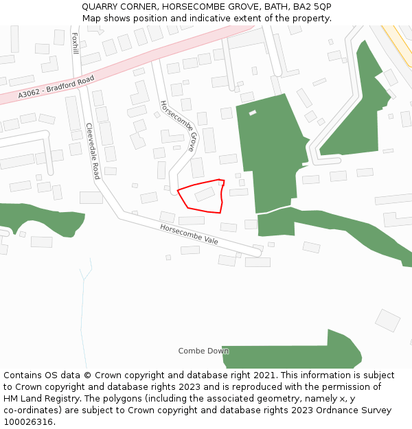 QUARRY CORNER, HORSECOMBE GROVE, BATH, BA2 5QP: Location map and indicative extent of plot