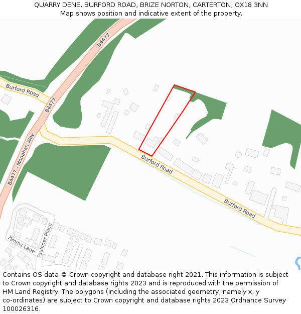 QUARRY DENE, BURFORD ROAD, BRIZE NORTON, CARTERTON, OX18 3NN: Location map and indicative extent of plot