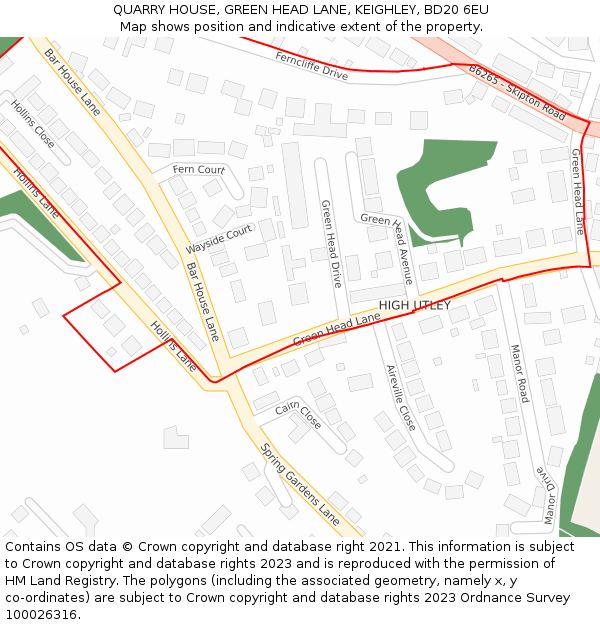 QUARRY HOUSE, GREEN HEAD LANE, KEIGHLEY, BD20 6EU: Location map and indicative extent of plot