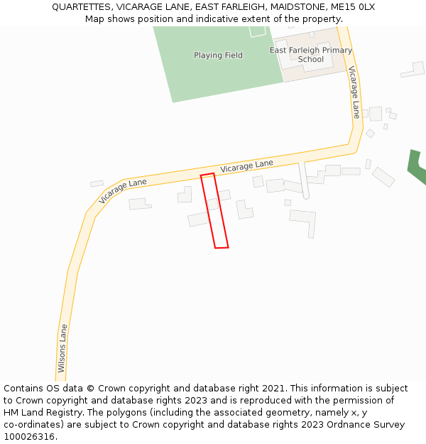 QUARTETTES, VICARAGE LANE, EAST FARLEIGH, MAIDSTONE, ME15 0LX: Location map and indicative extent of plot