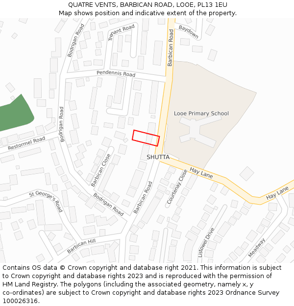 QUATRE VENTS, BARBICAN ROAD, LOOE, PL13 1EU: Location map and indicative extent of plot