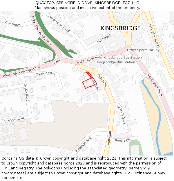 QUAY TOP, SPRINGFIELD DRIVE, KINGSBRIDGE, TQ7 1HG: Location map and indicative extent of plot