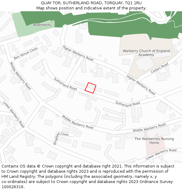 QUAY TOR, SUTHERLAND ROAD, TORQUAY, TQ1 1RU: Location map and indicative extent of plot