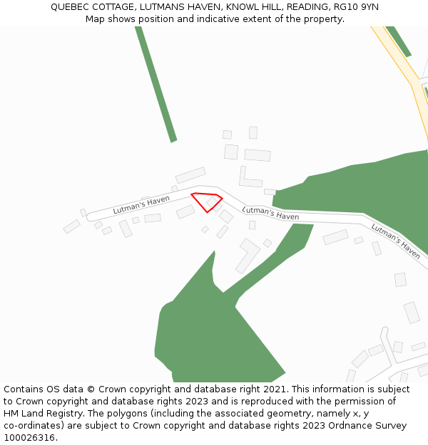 QUEBEC COTTAGE, LUTMANS HAVEN, KNOWL HILL, READING, RG10 9YN: Location map and indicative extent of plot