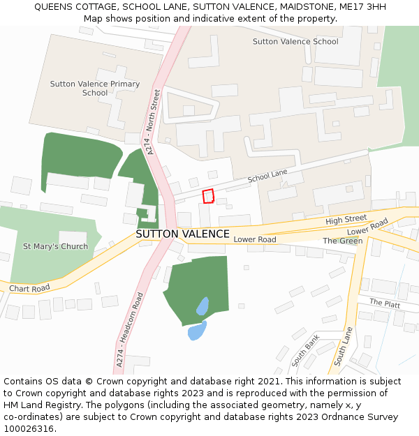 QUEENS COTTAGE, SCHOOL LANE, SUTTON VALENCE, MAIDSTONE, ME17 3HH: Location map and indicative extent of plot