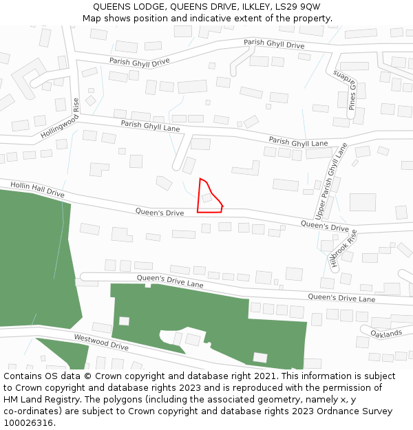 QUEENS LODGE, QUEENS DRIVE, ILKLEY, LS29 9QW: Location map and indicative extent of plot