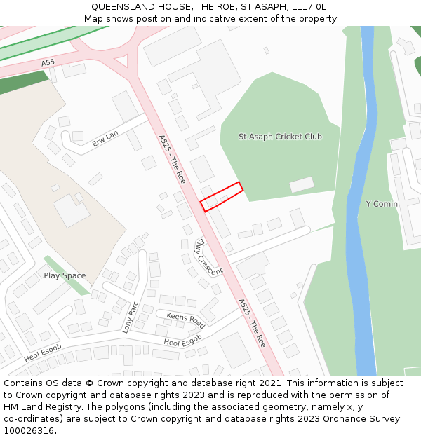 QUEENSLAND HOUSE, THE ROE, ST ASAPH, LL17 0LT: Location map and indicative extent of plot