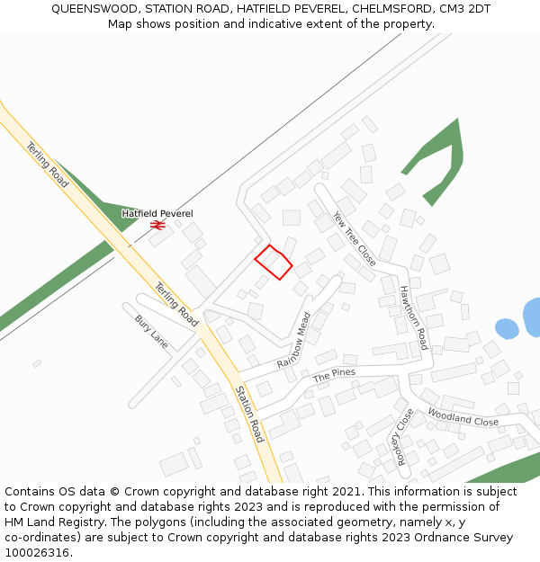 QUEENSWOOD, STATION ROAD, HATFIELD PEVEREL, CHELMSFORD, CM3 2DT: Location map and indicative extent of plot