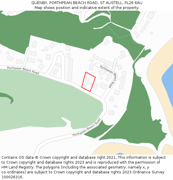 QUENBY, PORTHPEAN BEACH ROAD, ST AUSTELL, PL26 6AU: Location map and indicative extent of plot