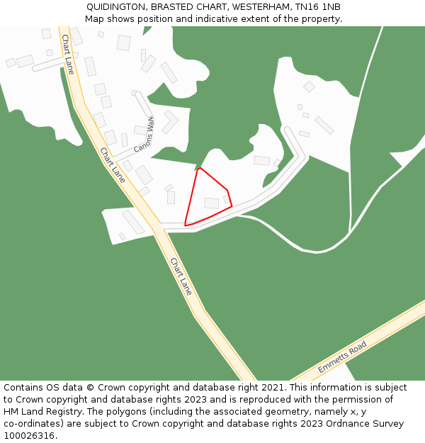 QUIDINGTON, BRASTED CHART, WESTERHAM, TN16 1NB: Location map and indicative extent of plot