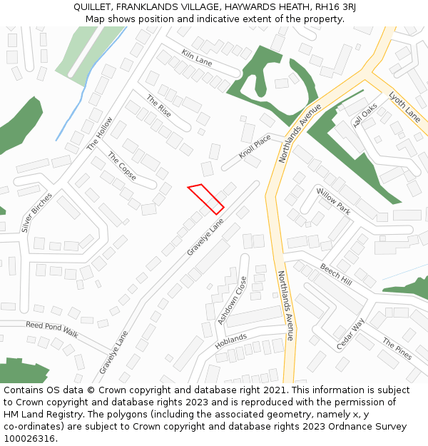 QUILLET, FRANKLANDS VILLAGE, HAYWARDS HEATH, RH16 3RJ: Location map and indicative extent of plot