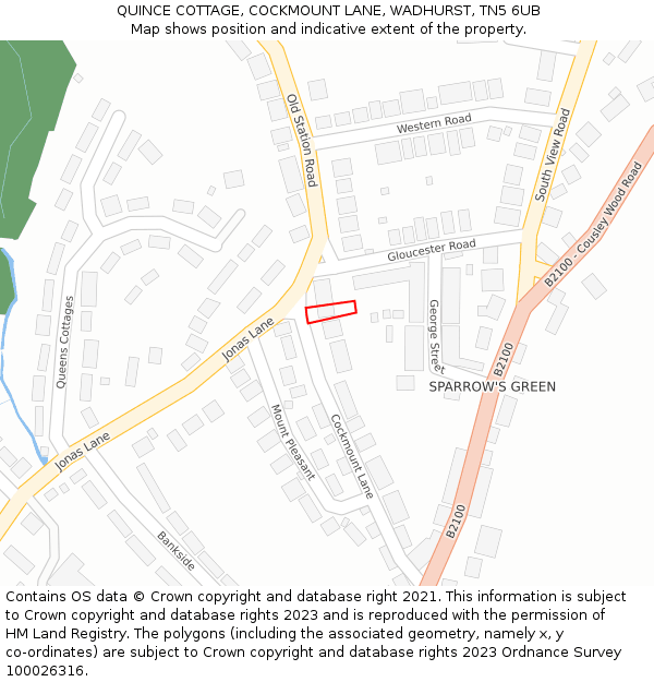 QUINCE COTTAGE, COCKMOUNT LANE, WADHURST, TN5 6UB: Location map and indicative extent of plot