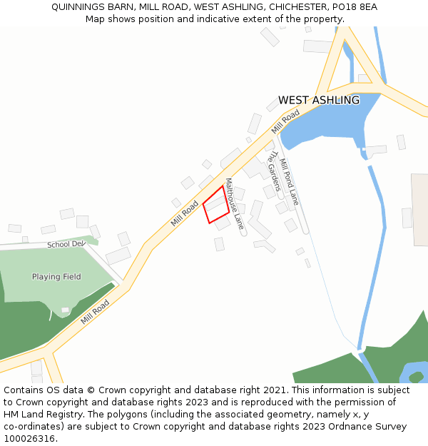 QUINNINGS BARN, MILL ROAD, WEST ASHLING, CHICHESTER, PO18 8EA: Location map and indicative extent of plot