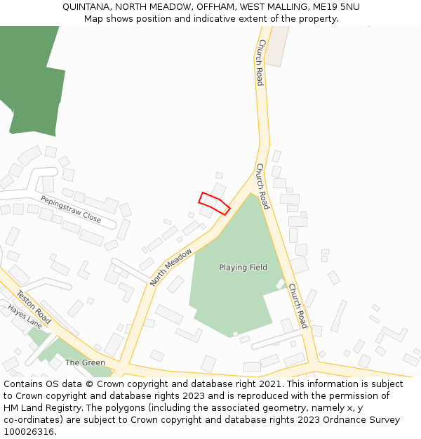 QUINTANA, NORTH MEADOW, OFFHAM, WEST MALLING, ME19 5NU: Location map and indicative extent of plot