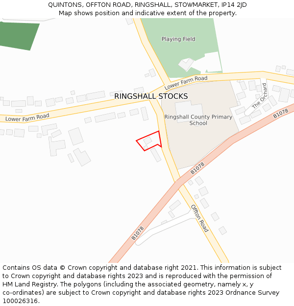 QUINTONS, OFFTON ROAD, RINGSHALL, STOWMARKET, IP14 2JD: Location map and indicative extent of plot