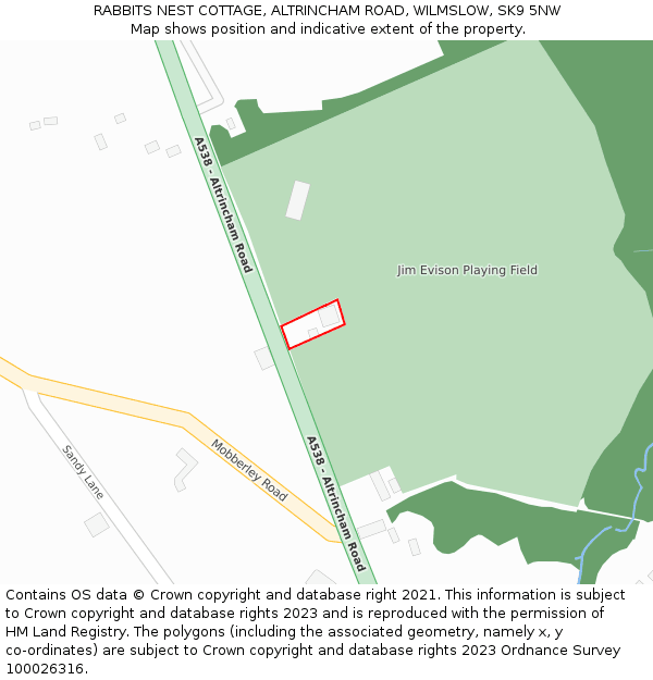 RABBITS NEST COTTAGE, ALTRINCHAM ROAD, WILMSLOW, SK9 5NW: Location map and indicative extent of plot