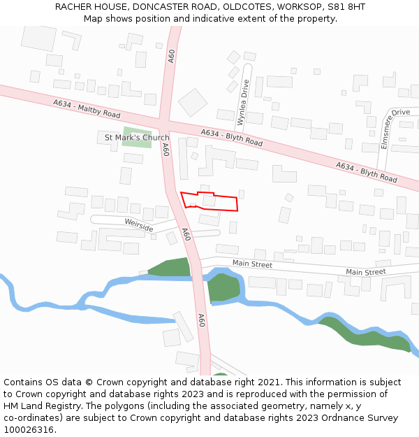 RACHER HOUSE, DONCASTER ROAD, OLDCOTES, WORKSOP, S81 8HT: Location map and indicative extent of plot