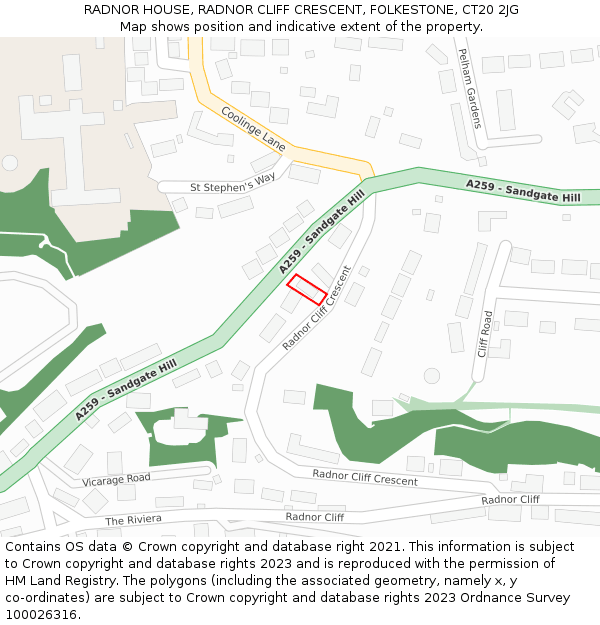 RADNOR HOUSE, RADNOR CLIFF CRESCENT, FOLKESTONE, CT20 2JG: Location map and indicative extent of plot