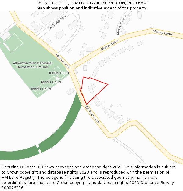 RADNOR LODGE, GRATTON LANE, YELVERTON, PL20 6AW: Location map and indicative extent of plot