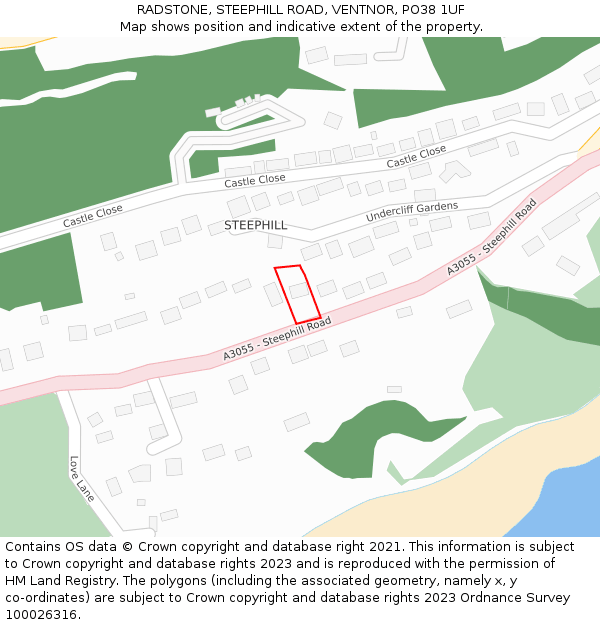 RADSTONE, STEEPHILL ROAD, VENTNOR, PO38 1UF: Location map and indicative extent of plot
