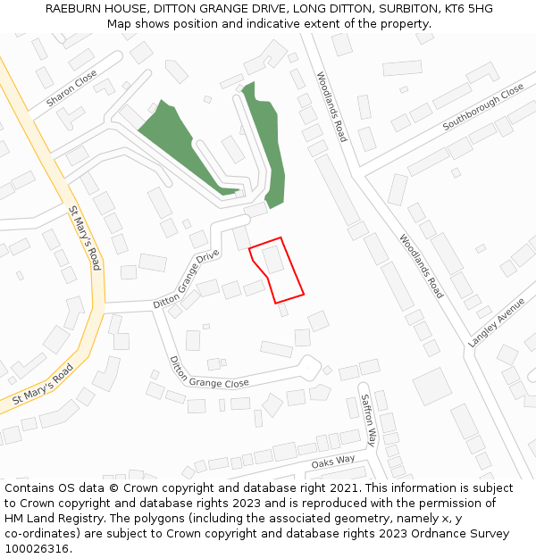 RAEBURN HOUSE, DITTON GRANGE DRIVE, LONG DITTON, SURBITON, KT6 5HG: Location map and indicative extent of plot
