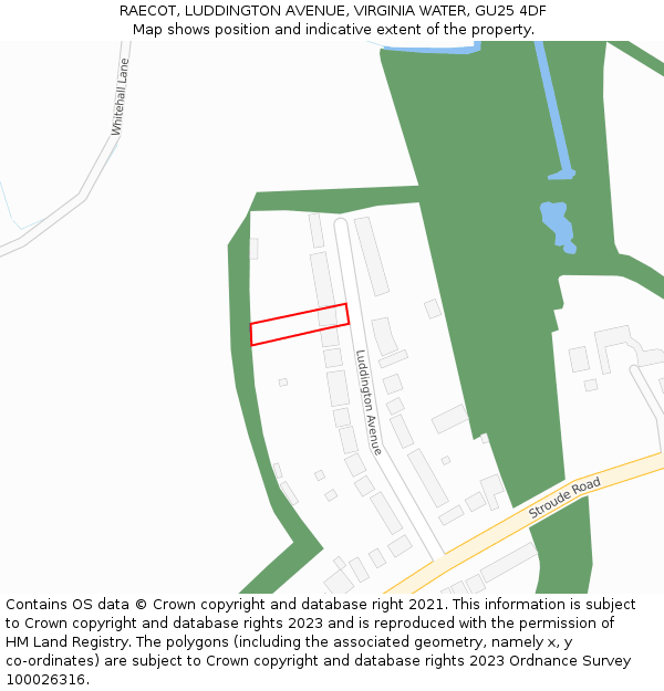 RAECOT, LUDDINGTON AVENUE, VIRGINIA WATER, GU25 4DF: Location map and indicative extent of plot