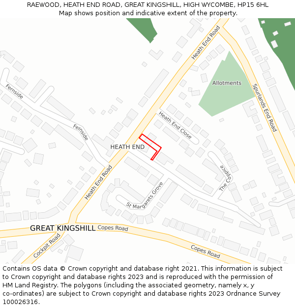 RAEWOOD, HEATH END ROAD, GREAT KINGSHILL, HIGH WYCOMBE, HP15 6HL: Location map and indicative extent of plot