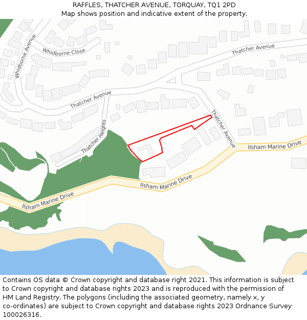 RAFFLES, THATCHER AVENUE, TORQUAY, TQ1 2PD: Location map and indicative extent of plot