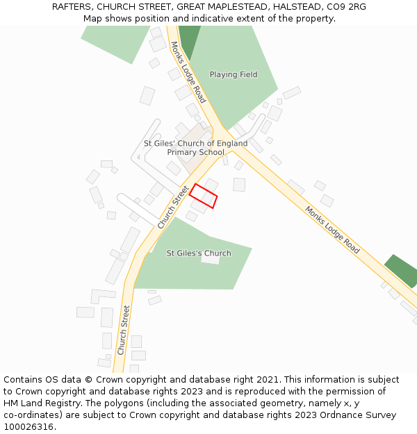 RAFTERS, CHURCH STREET, GREAT MAPLESTEAD, HALSTEAD, CO9 2RG: Location map and indicative extent of plot