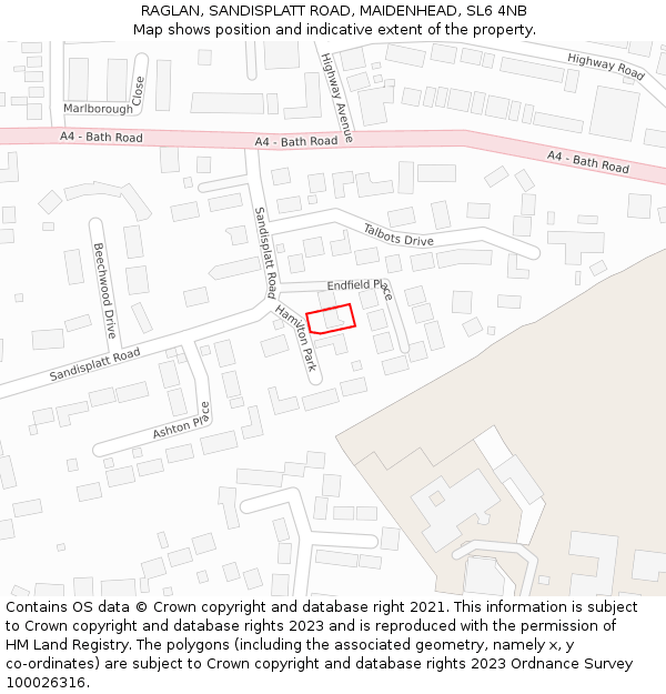 RAGLAN, SANDISPLATT ROAD, MAIDENHEAD, SL6 4NB: Location map and indicative extent of plot