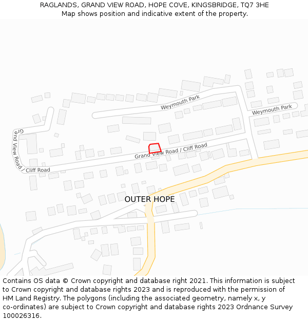 RAGLANDS, GRAND VIEW ROAD, HOPE COVE, KINGSBRIDGE, TQ7 3HE: Location map and indicative extent of plot