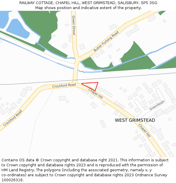 RAILWAY COTTAGE, CHAPEL HILL, WEST GRIMSTEAD, SALISBURY, SP5 3SG: Location map and indicative extent of plot