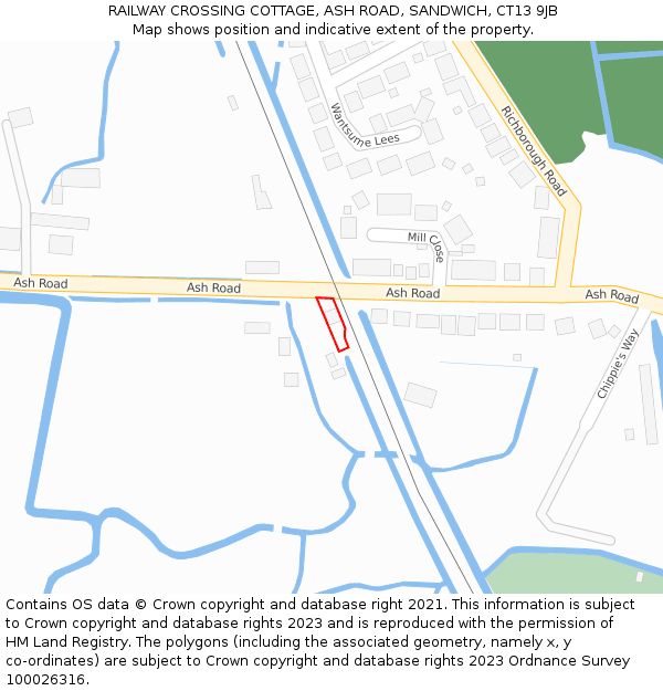 RAILWAY CROSSING COTTAGE, ASH ROAD, SANDWICH, CT13 9JB: Location map and indicative extent of plot