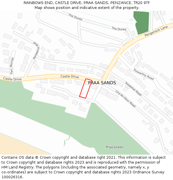 RAINBOWS END, CASTLE DRIVE, PRAA SANDS, PENZANCE, TR20 9TF: Location map and indicative extent of plot