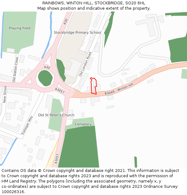 RAINBOWS, WINTON HILL, STOCKBRIDGE, SO20 6HL: Location map and indicative extent of plot