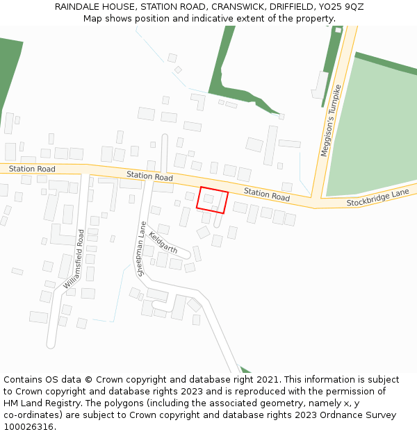RAINDALE HOUSE, STATION ROAD, CRANSWICK, DRIFFIELD, YO25 9QZ: Location map and indicative extent of plot