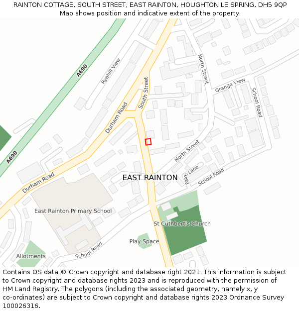 RAINTON COTTAGE, SOUTH STREET, EAST RAINTON, HOUGHTON LE SPRING, DH5 9QP: Location map and indicative extent of plot