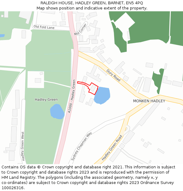 RALEIGH HOUSE, HADLEY GREEN, BARNET, EN5 4PQ: Location map and indicative extent of plot