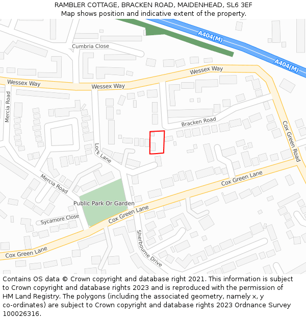 RAMBLER COTTAGE, BRACKEN ROAD, MAIDENHEAD, SL6 3EF: Location map and indicative extent of plot