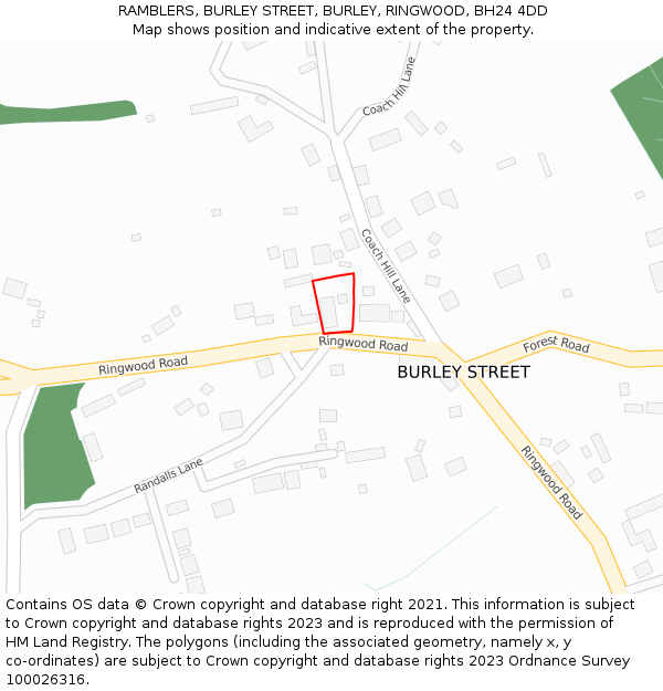RAMBLERS, BURLEY STREET, BURLEY, RINGWOOD, BH24 4DD: Location map and indicative extent of plot